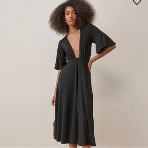 Reformation Black midi Dress with deep V
